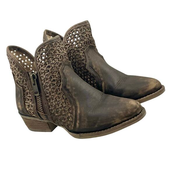 CIRCLE G BOOTS SHORT WESTERN CUTOUT SHORTIE DISTRESSED DOUBLE ZIPPERS SZ 8 Q5019 - Picture 6 of 16